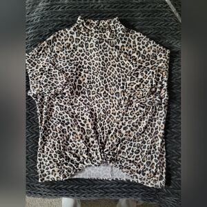 J LO XXL Leopard Print Long Sleeve Mock Neck Top With Twist Front. Worn Once!